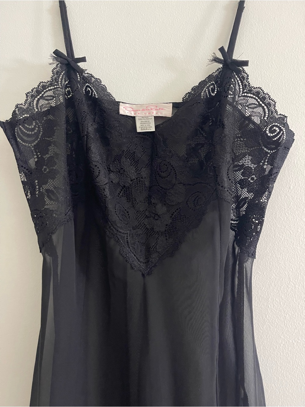Oscar de la Renta Black Lace-Trim Slip Chemise
